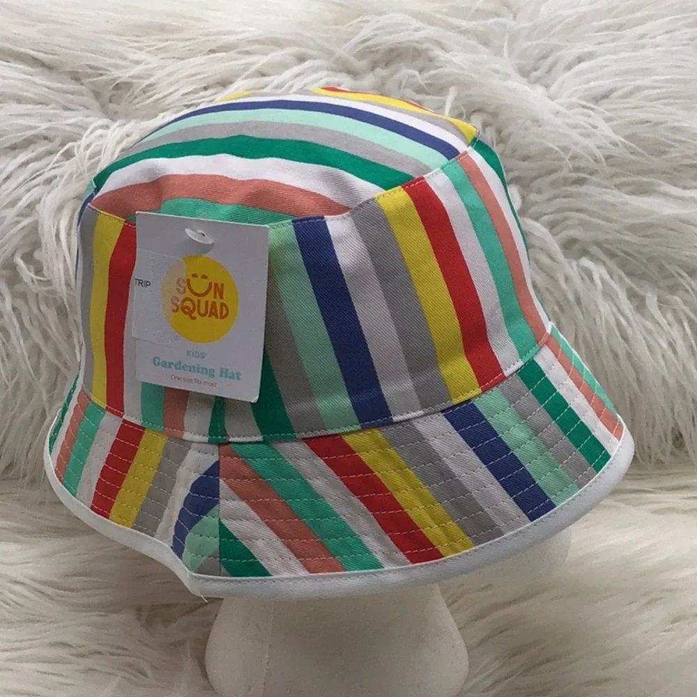 🟣🧢2/$12+Discount Ship! Stripe Multi-Color Sun Bucket Hat - Picture 2 of 5